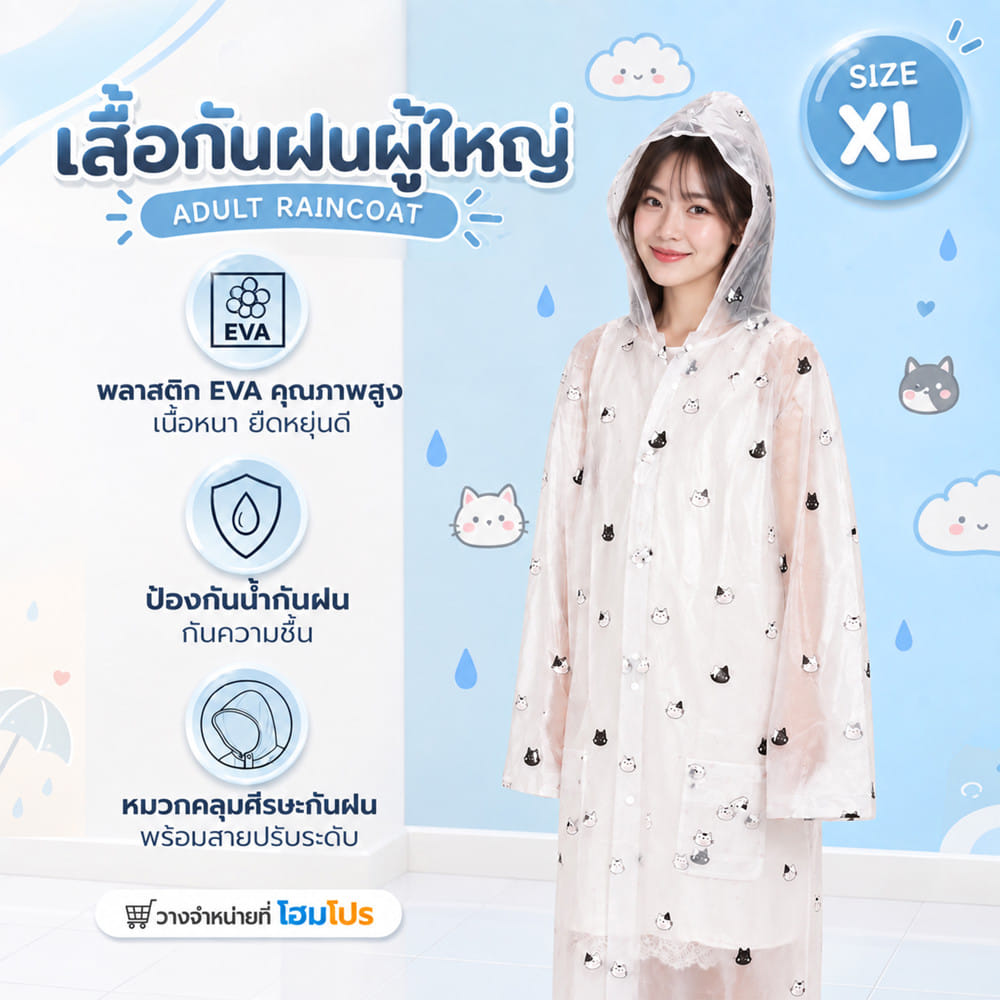 เสื้อกันฝนผู้ใหญ่ HOMEPRO ไซซ์ XL สีขาว