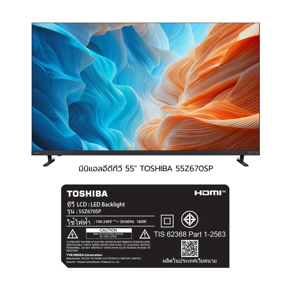 ทีวีมินิแอลอีดี 55 นิ้ว TOSHIBA (4K, MINI LED, VIDAA) 55Z670SP