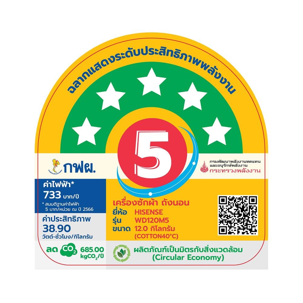 เครื่องซักอบผ้าฝาหน้า HISENSE WD120M5 12/8 กก. 1400 RPM อินเวอร์เตอร์ สีดำ