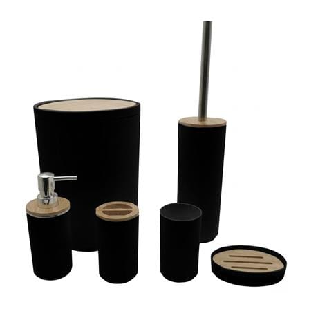 ชุดอุปกรณ์ห้องน้ำพร้อมถังขยะ 6 ชิ้น HOMEPRO BASE BAMBOO สีดำ