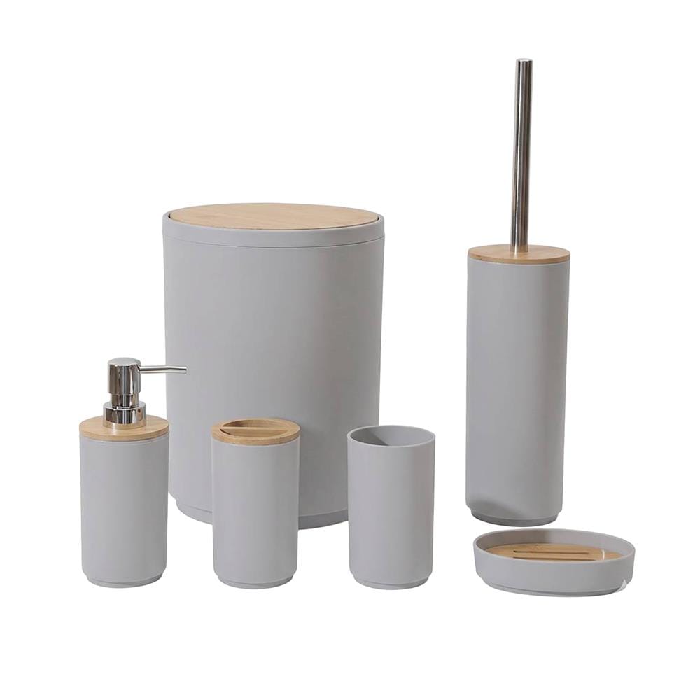 ชุดอุปกรณ์ห้องน้ำพร้อมถังขยะ 6 ชิ้น HOMEPRO BASE BAMBOO สีเบจ