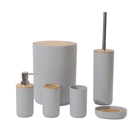 ชุดอุปกรณ์ห้องน้ำพร้อมถังขยะ 6 ชิ้น HOMEPRO BASE BAMBOO สีเบจ_0
