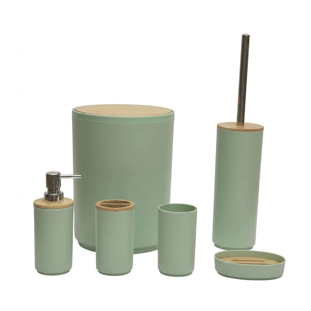 ชุดอุปกรณ์ห้องน้ำพร้อมถังขยะ 6 ชิ้น HOMEPRO BASE BAMBOO สีเขียว