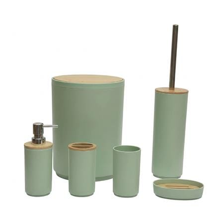 ชุดอุปกรณ์ห้องน้ำพร้อมถังขยะ 6 ชิ้น HOMEPRO BASE BAMBOO สีเขียว