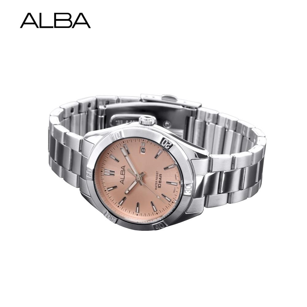 นาฬิกาข้อมือผู้หญิง ALBA รุ่น BOYISH AG8M97X ขนาด 35.5 มม. สีชมพูอ่อน