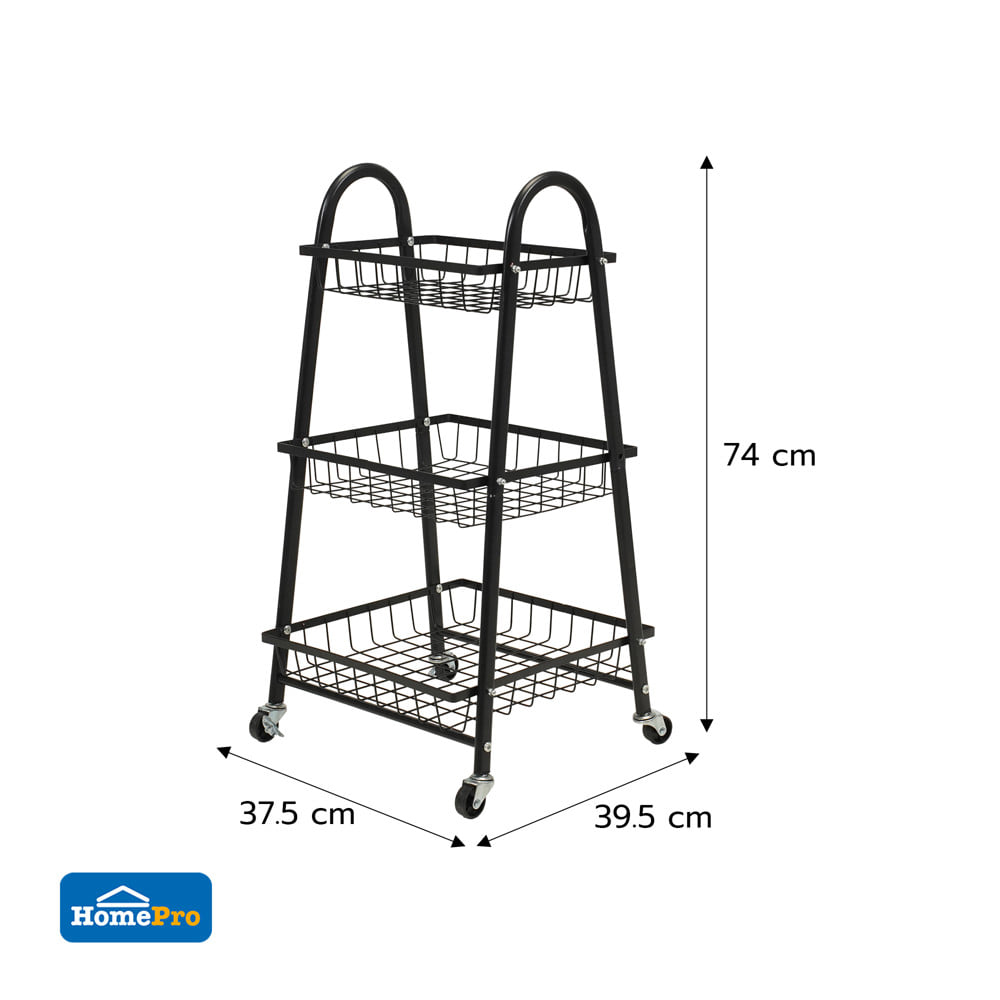 ชั้นวาง 3 ชั้น มีล้อ STACKO MIKA 39.5x37x74 ซม. สีดำ