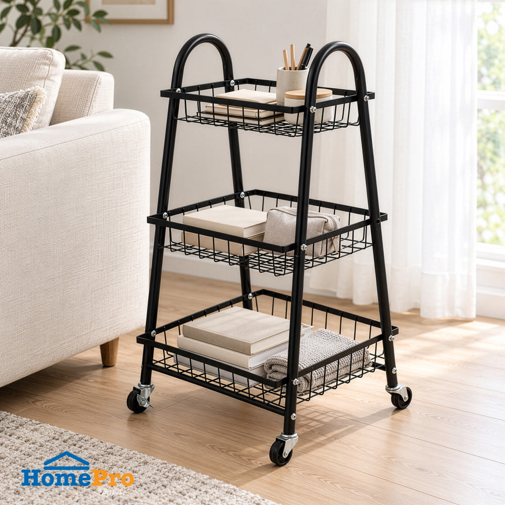 ชั้นวาง 3 ชั้น มีล้อ STACKO MIKA 39.5x37x74 ซม. สีดำ