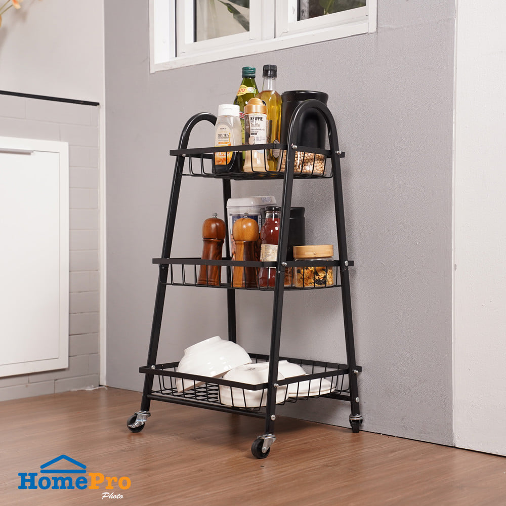 ชั้นวาง 3 ชั้น มีล้อ STACKO MIKA 39.5x37x74 ซม. สีดำ