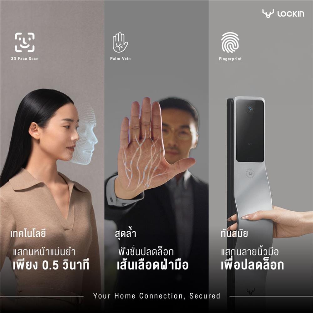 กลอนประตูดิจิตอล LOCKIN V5 MAX สีเงิน (มือจับซ้าย)