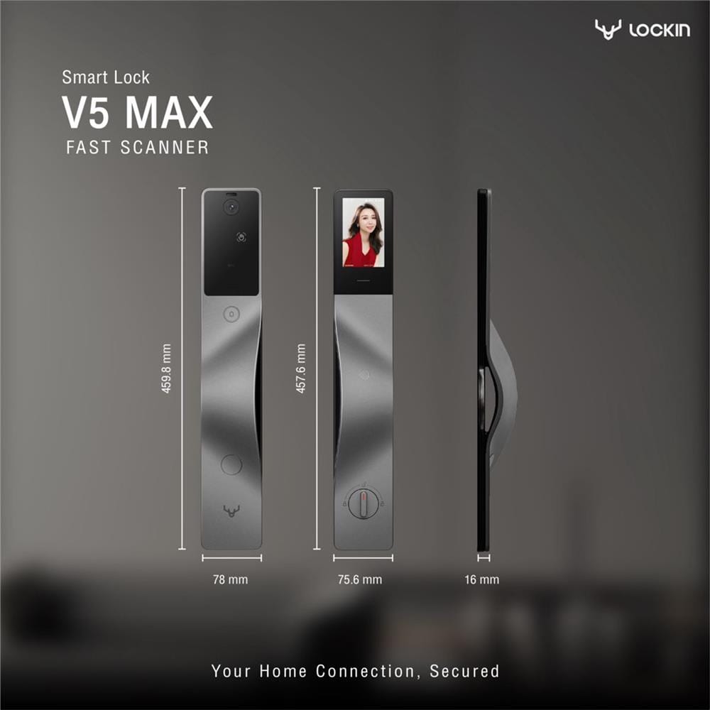กลอนประตูดิจิตอล LOCKIN V5 MAX สีเงิน (มือจับซ้าย)