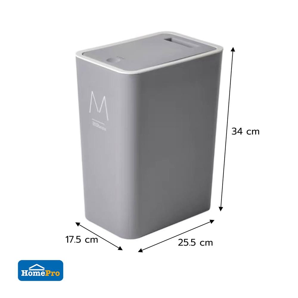 ถังขยะเหลี่ยมฝากด ACCO M 15 ลิตร สีเทา