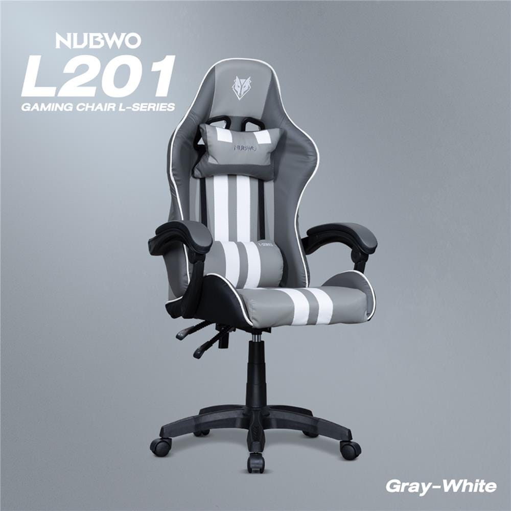 เก้าอี้เกมมิ่ง NUBWO L201 สีเทาขาว