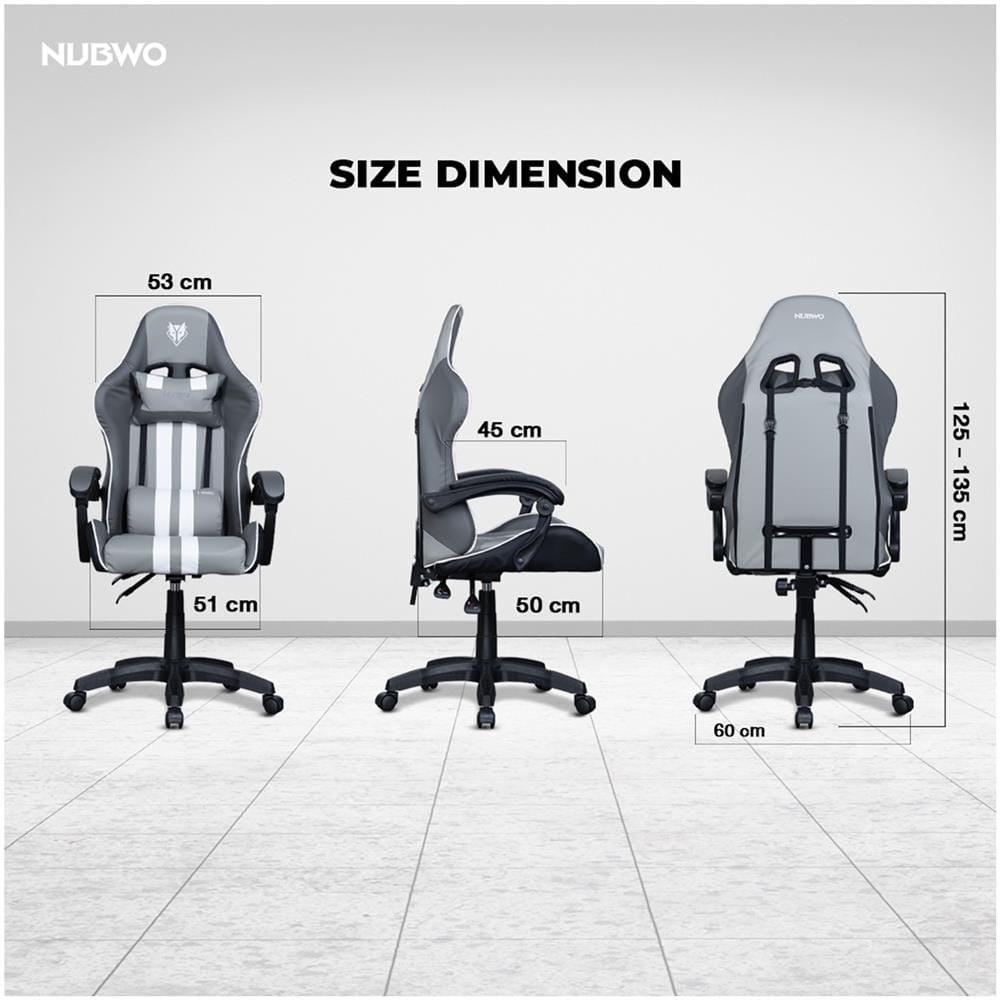 เก้าอี้เกมมิ่ง NUBWO L201 สีเทาขาว
