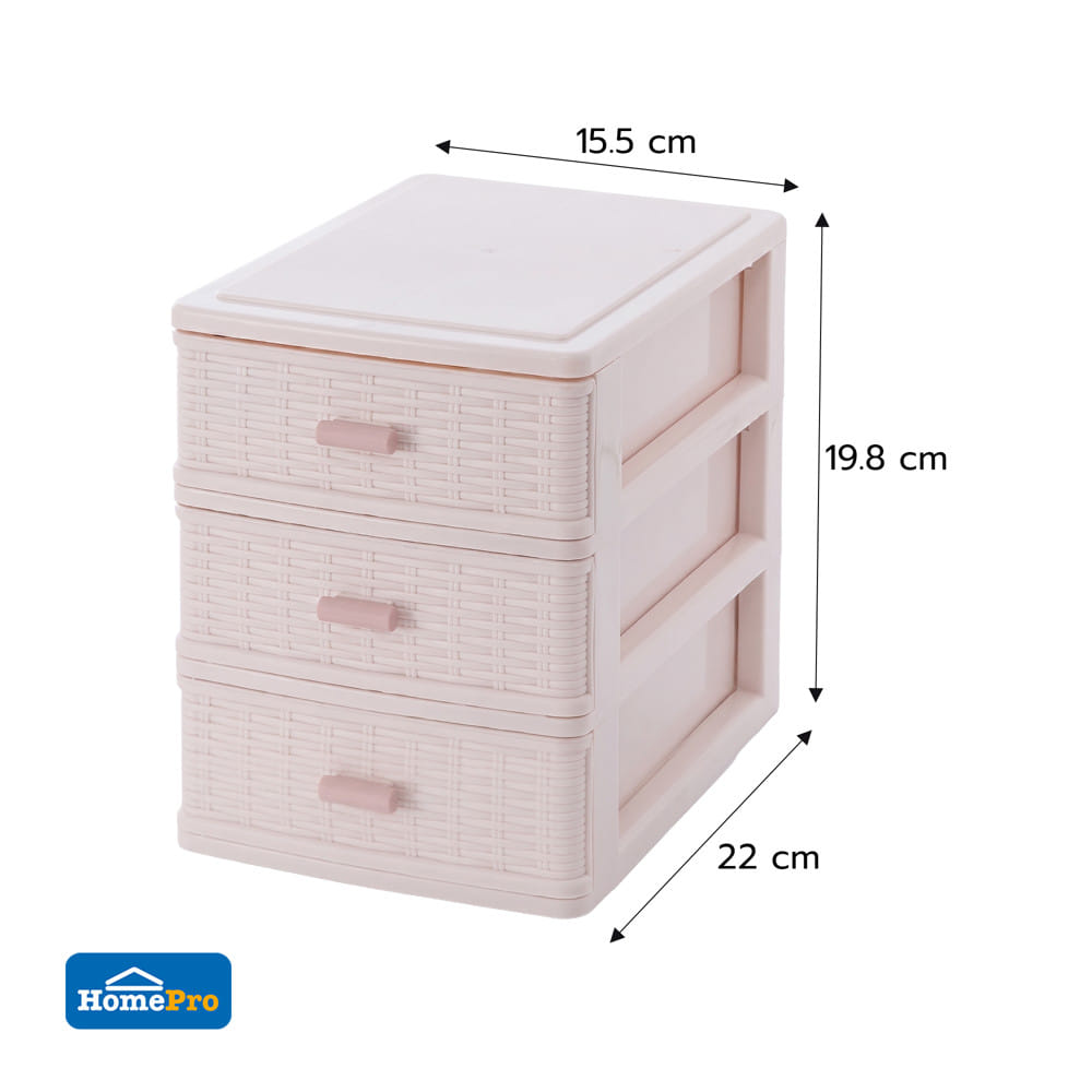 กล่องลิ้นชักเล็ก 3 ชั้น STACKO OMI 22x15.5x19.8 ซม. สีขาวครีม