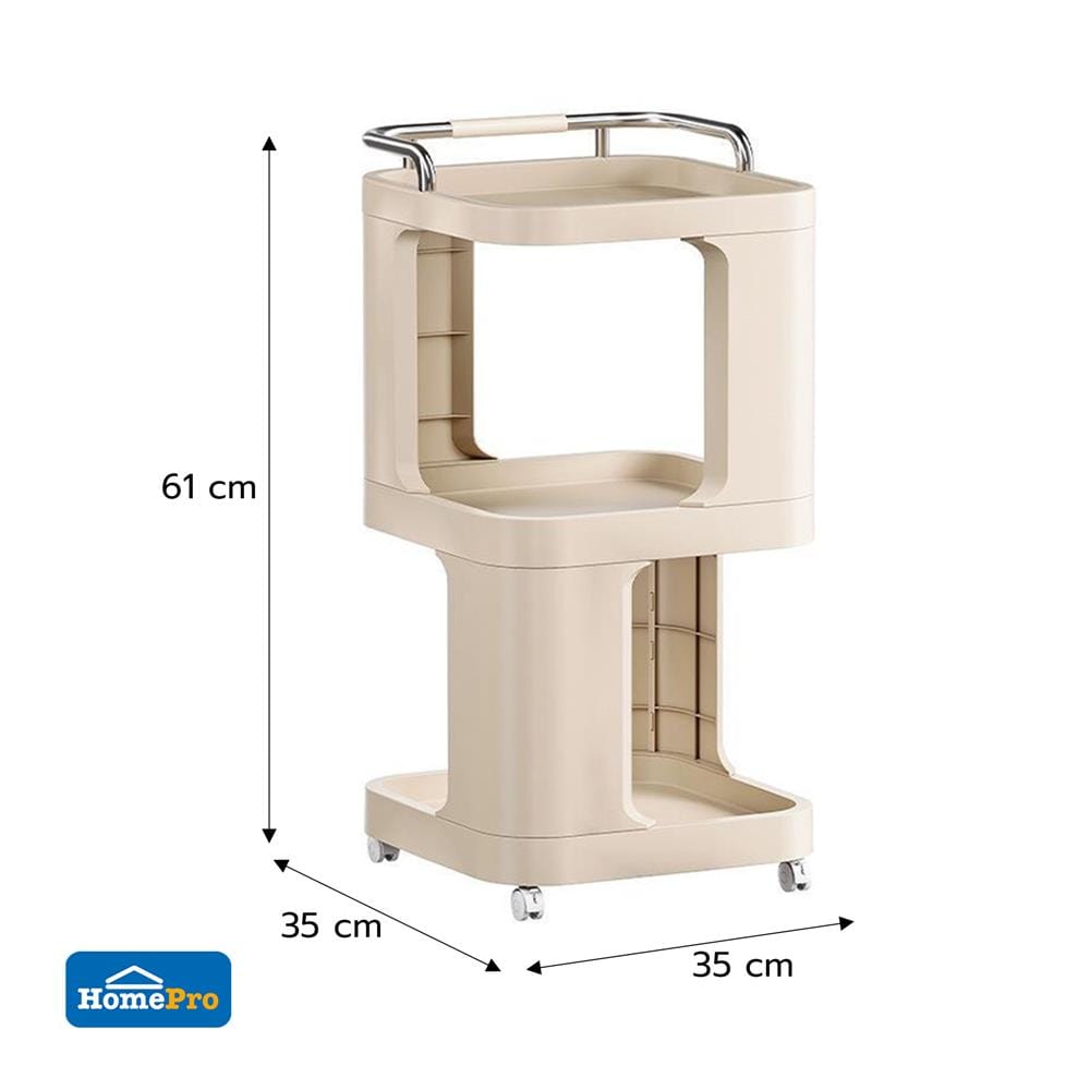 ชั้นวางของมีล้อ STACKO AIKO 35x35x61 ซม. สีเบจ
