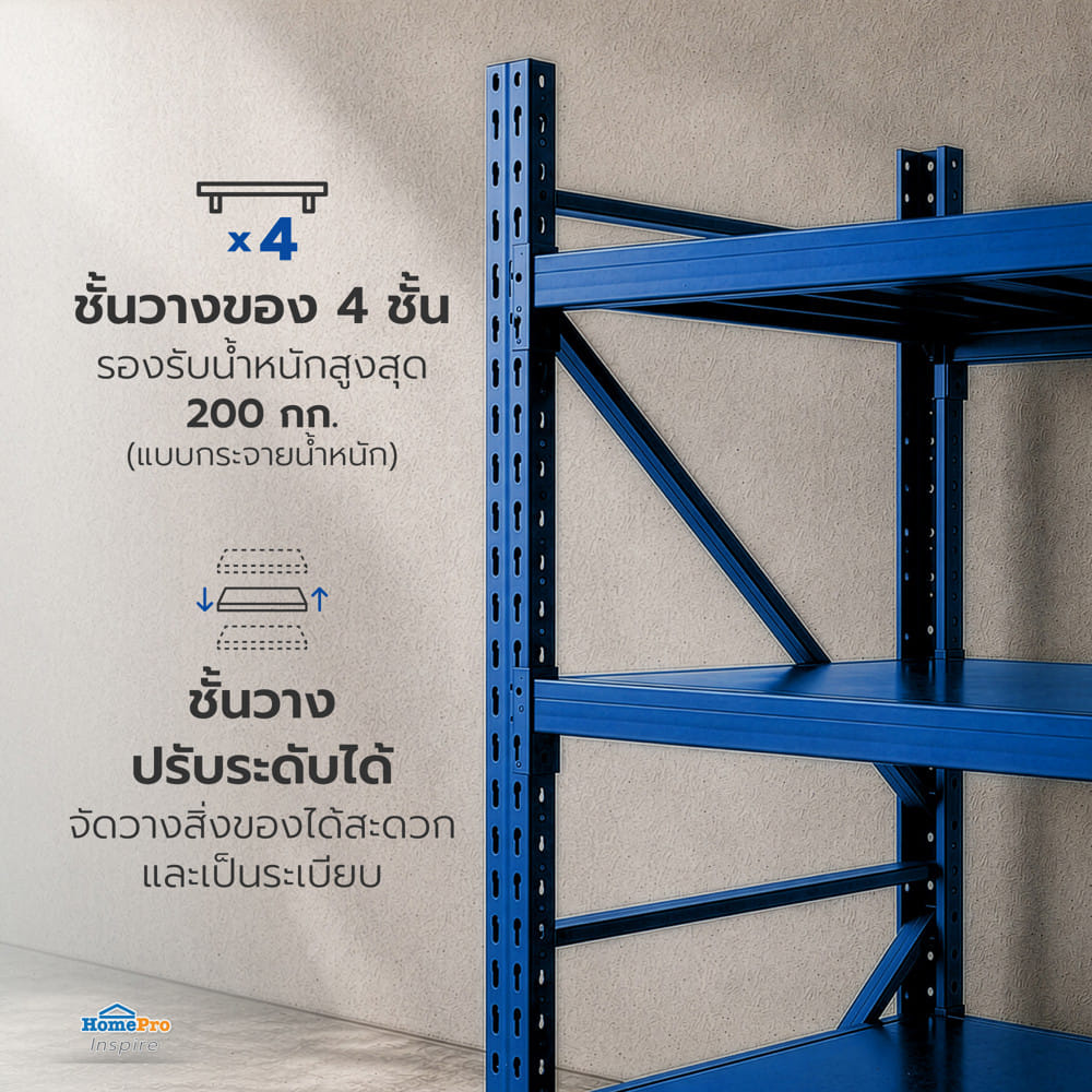 ชั้นเหล็ก 4 ชั้น MATALL 200x150x60 ซม. สีน้ำเงิน