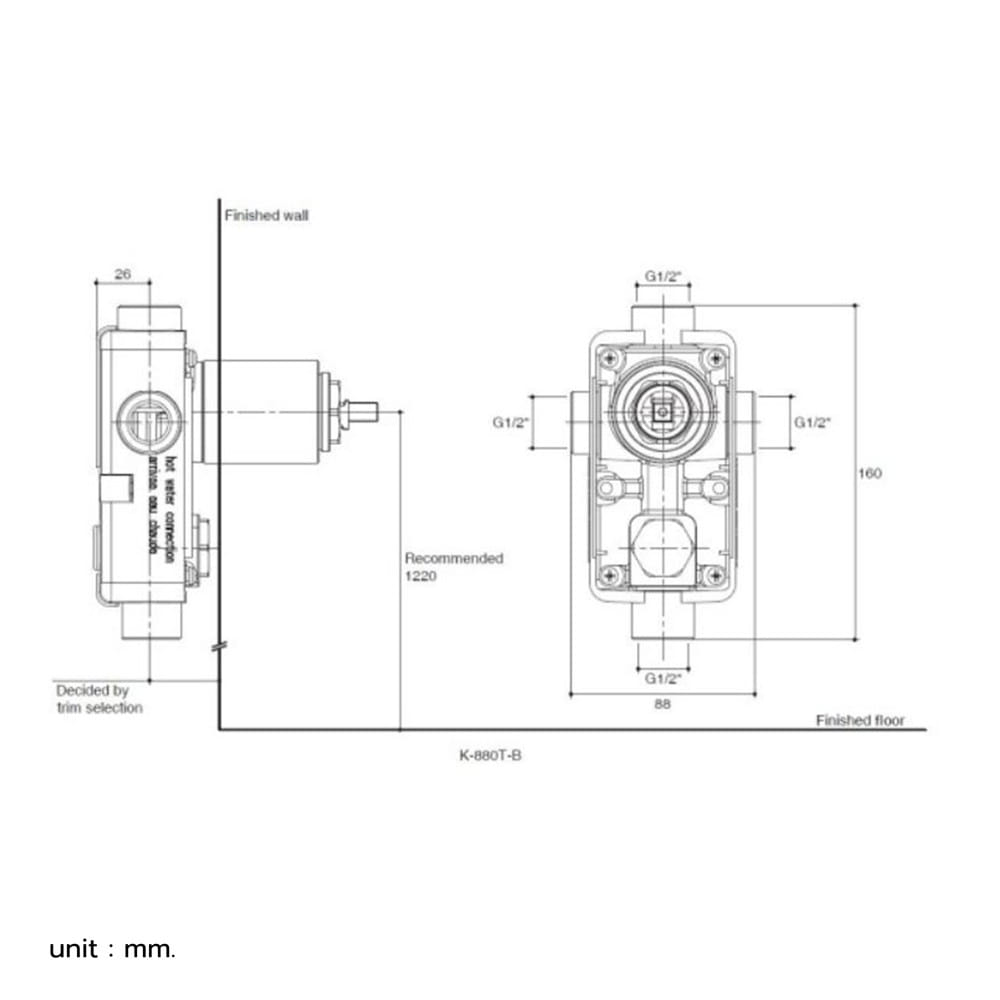 วาล์วฝังกำแพงผสม KOHLER K-880T-B-CP