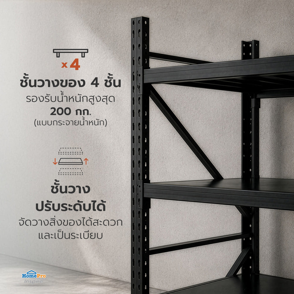 ชั้นเหล็ก 4 ชั้น MATALL 200x60x200 ซม. สีดำ