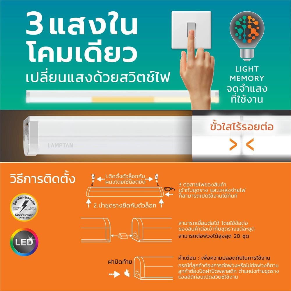 ชุดรางนีออน LED LAMPTAN T5 LINEA SLIM 20 วัตต์ DAYLIGHT/COOL WHITE/WARM WHITE