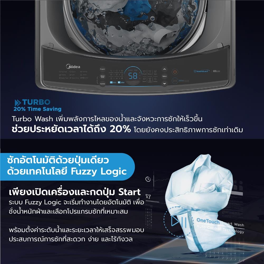 เครื่องซักผ้าฝาบน MIDEA MA200W130 13กก. สีเทา