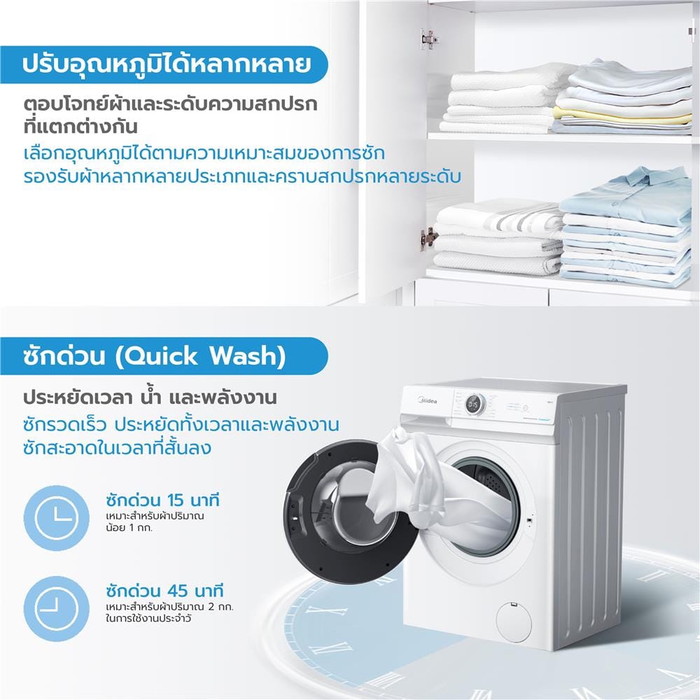 เครื่องซักผ้าฝาหน้า MIDEA MF100W85B 8.5 กก. สีขาว