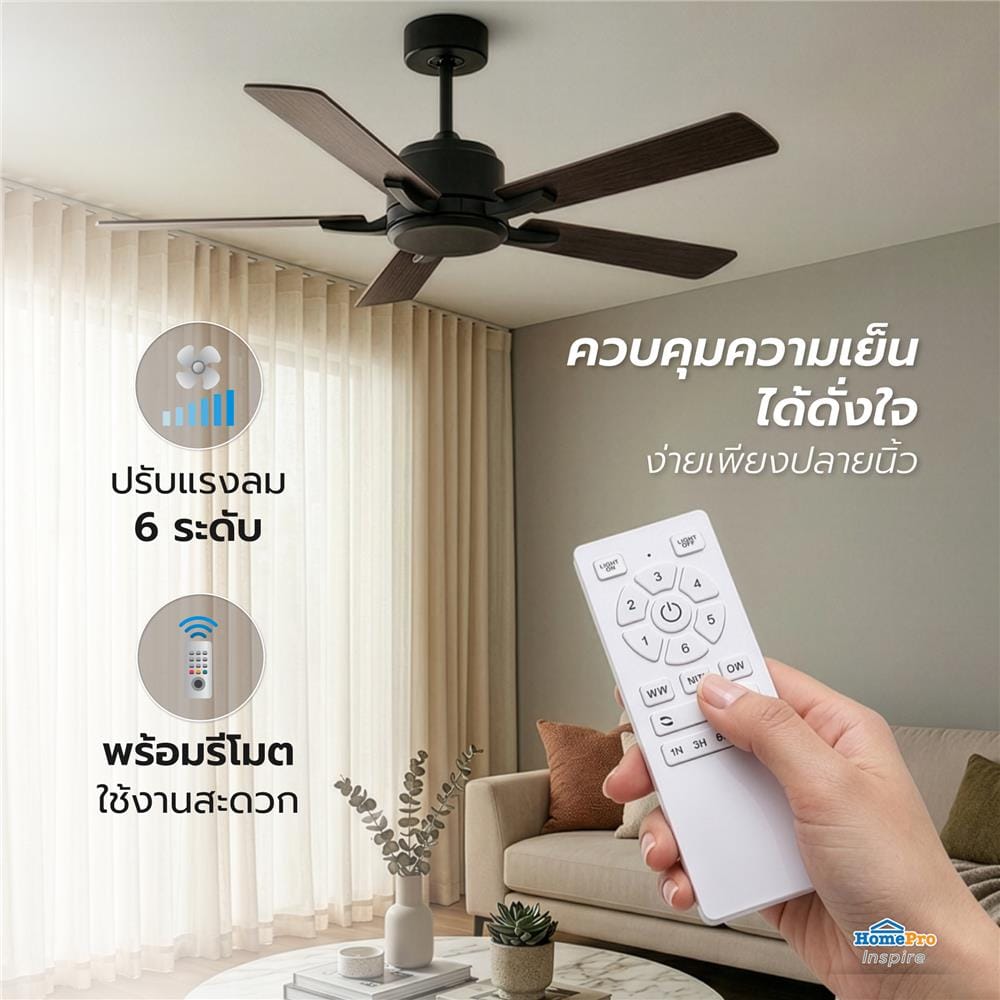 พัดลมไม่มีโคมไฟ CARINI ARCADIA 1011-NWP 52 นิ้ว สีดำ