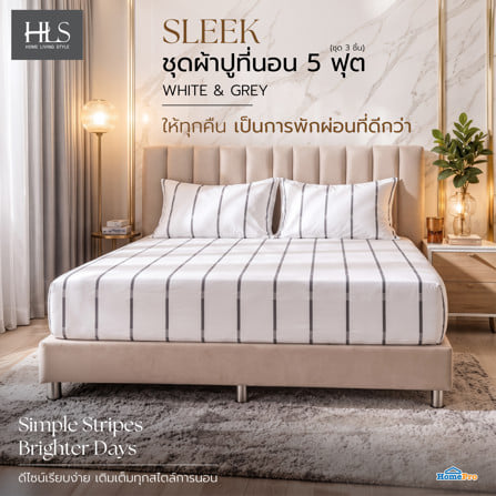 ชุดผ้าปูที่นอน 5 ฟุต (ชุด 3 ชิ้น) HOME LIVING STYLE SKYE สี WHITE & GREY_3