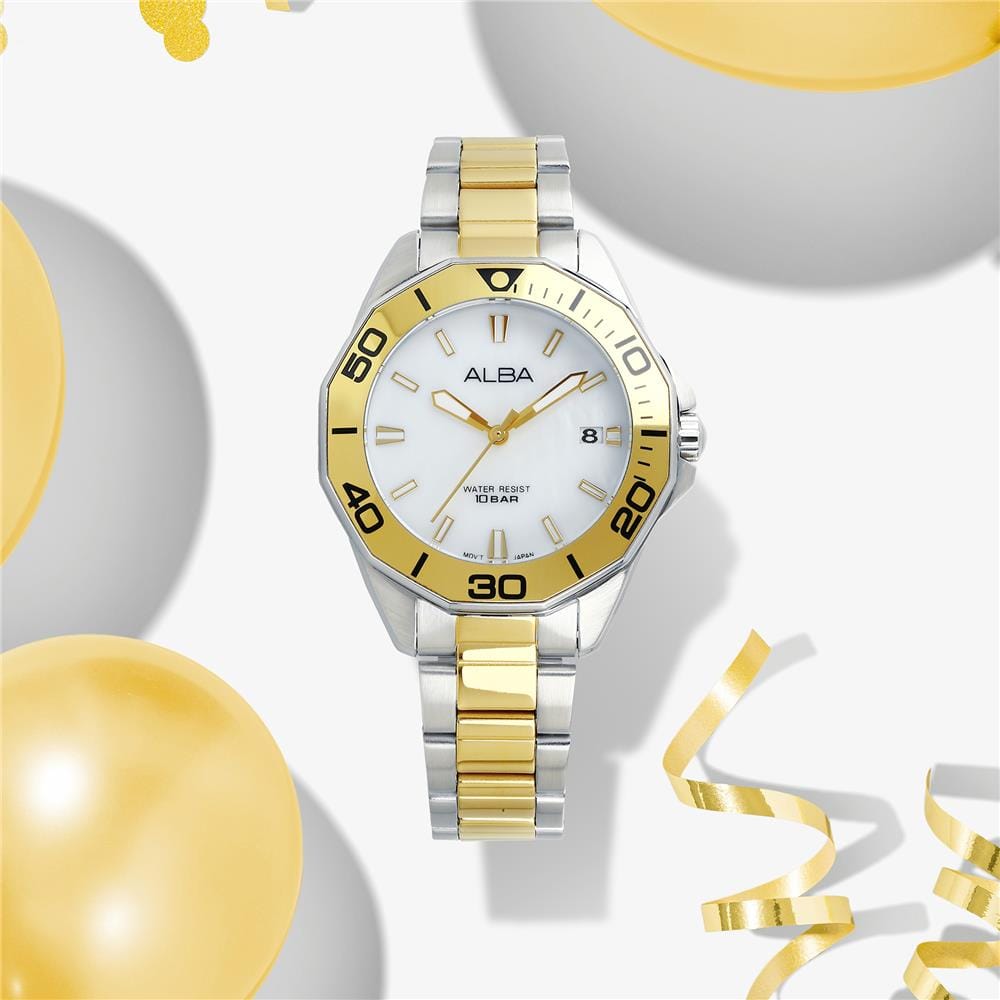 นาฬิกาข้อมือผู้หญิง ALBA รุ่น BOYISH QUARTZ AG8P21X ขนาด 36 มม. สีขาว