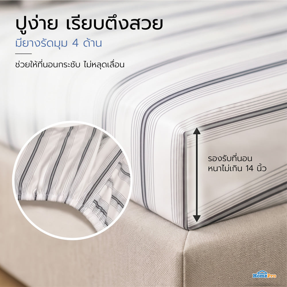 ชุดผ้าปูที่นอน 5 ฟุต (ชุด 3 ชิ้น) HOME LIVING STYLE SKYE สี WHITE & GREY
