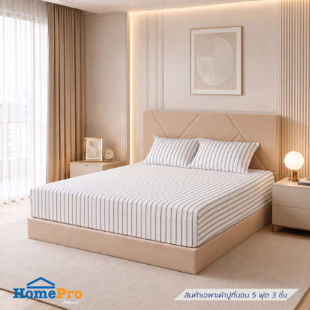 ชุดผ้าปูที่นอน 5 ฟุต (ชุด 3 ชิ้น) HOME LIVING STYLE SKYE สี WHITE & GREY_0