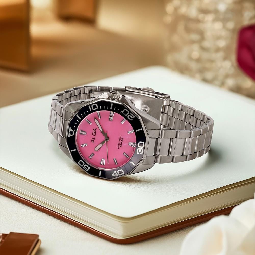 นาฬิกาข้อมือผู้หญิง ALBA รุ่น BOYISH QUARTZ AG8P29X ขนาด 36 มม. สีชมพู