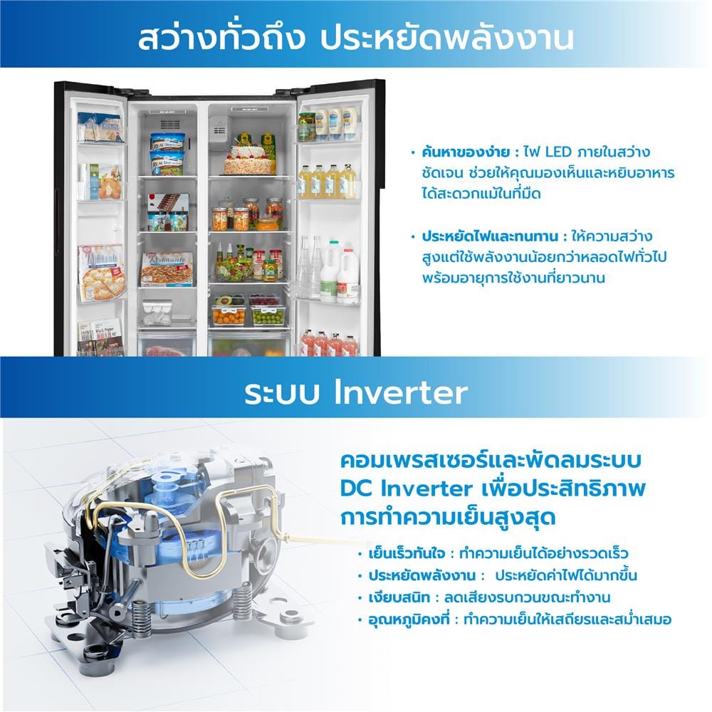 ตู้เย็น SIDE BY SIDE MIDEA RS710 19.3 คิว สีดำ