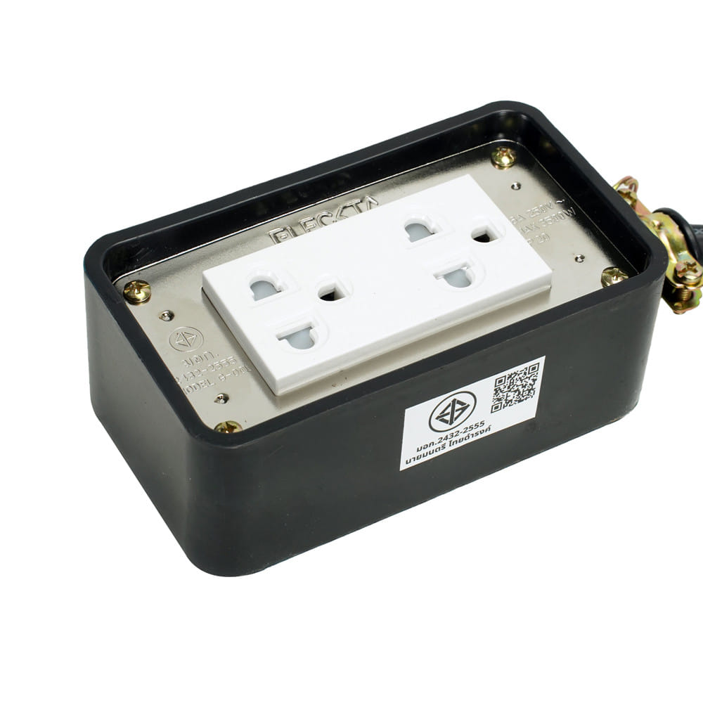 บล็อคยาง 2x4 พร้อมสายไฟ VCT 3x1.5 2 ช่อง ELECKTA 5 เมตร