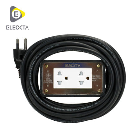 บล็อคยาง 2x4 พร้อมสายไฟ VCT 3x1.5 2 ช่อง ELECKTA 5 เมตร_0