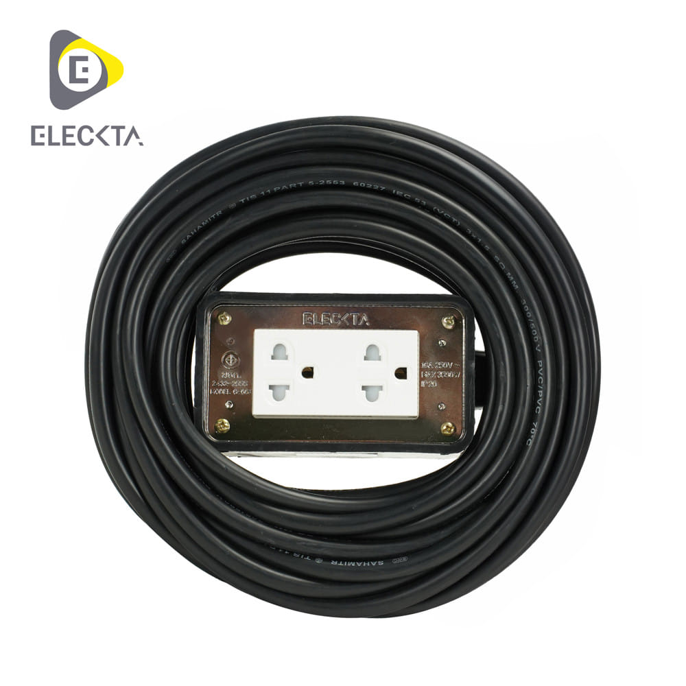 บล็อคยาง 2x4 พร้อมสาย VCT 3x1.5 2 ช่อง ELECKTA 10 เมตร
