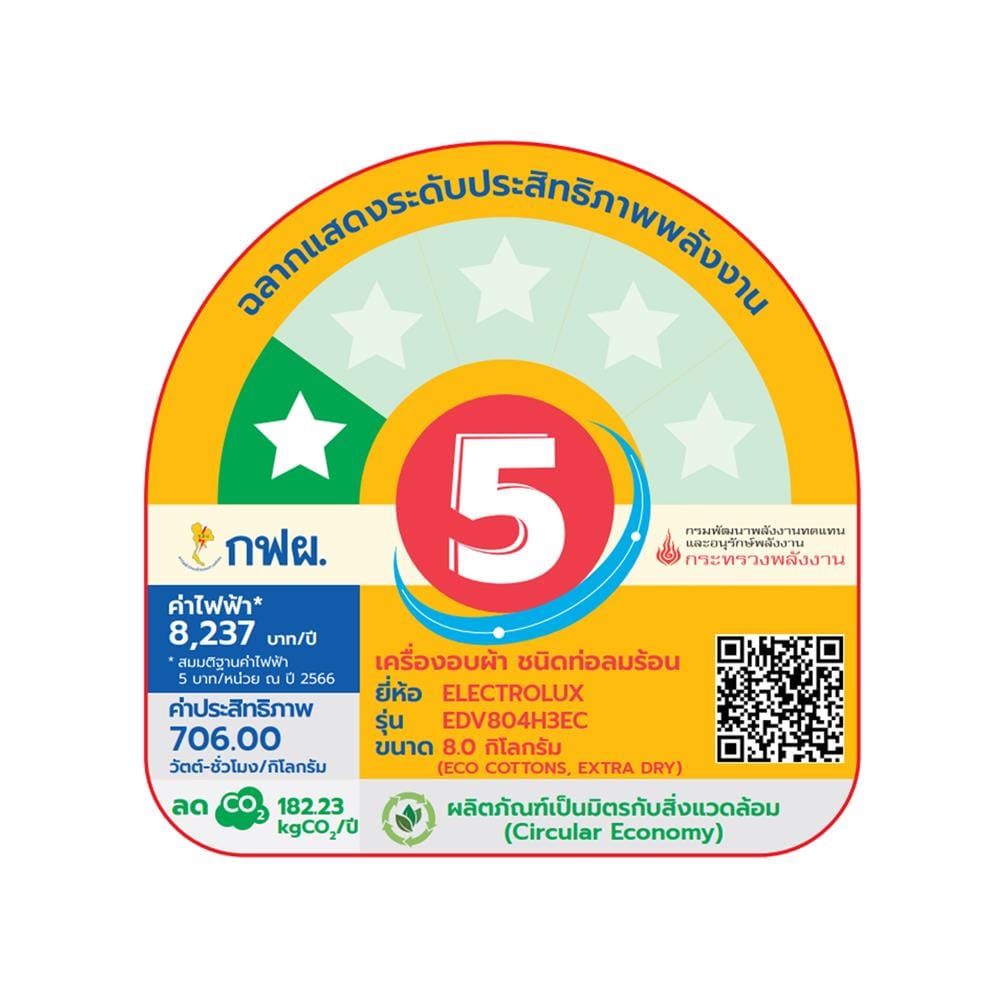 เครื่องอบผ้าฝาหน้าพร้อมขาตั้ง ELECTROLUX EDV804H3EC 8 กก. VENTING สีขาว