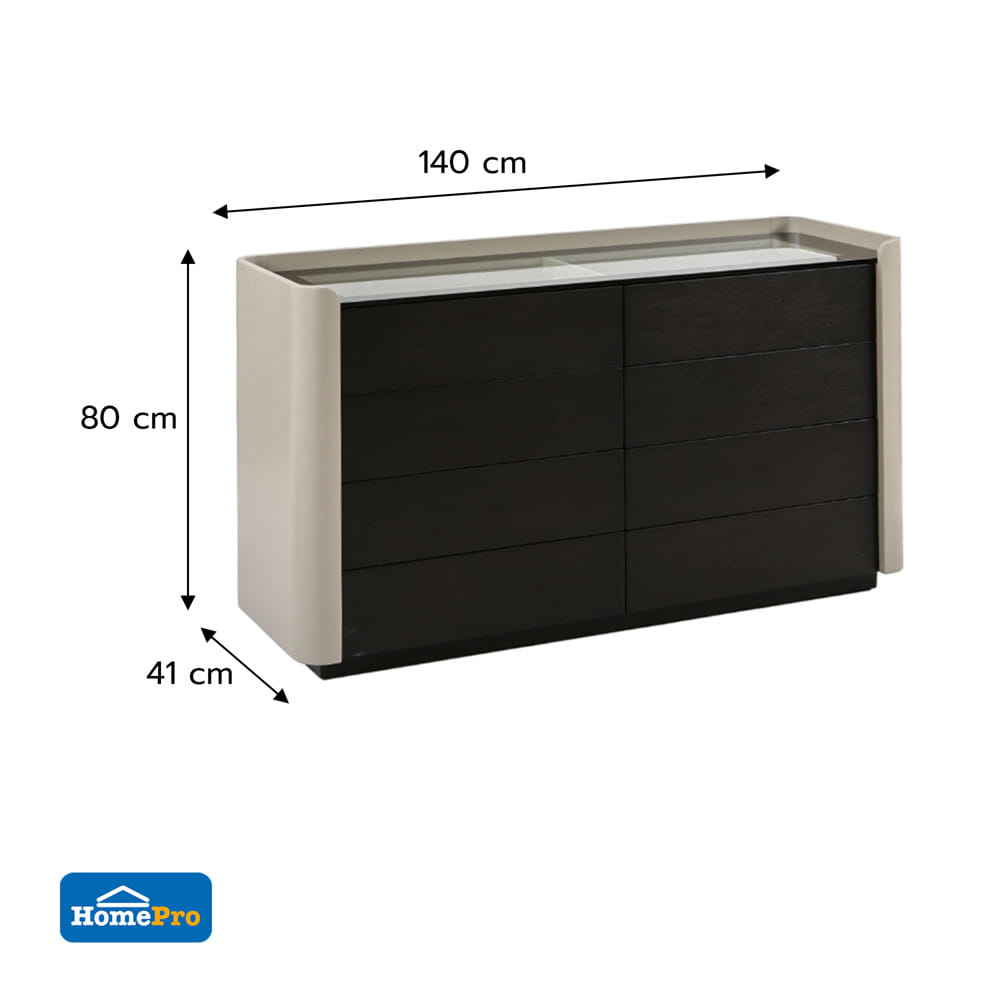 ตู้ลิ้นชัก 8 ลิ้นชัก BENETTA SIENA 140 ซม. สีเทา/ดำ