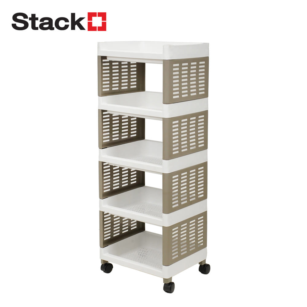 ชั้นวางของ 5 ชั้น มีล้อ STACKO RIKU 36x29x98 ซม. สีขาว/น้ำตาล