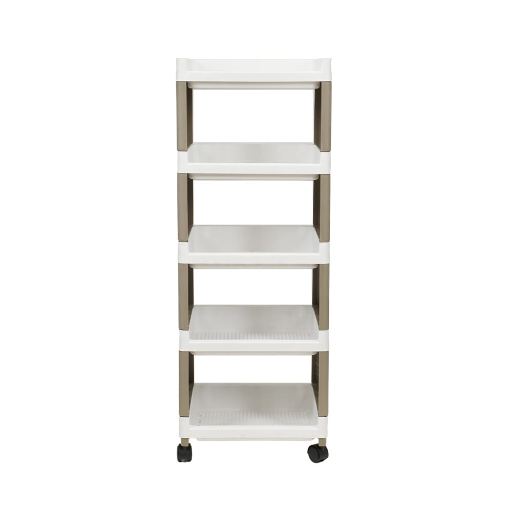ชั้นวางของ 5 ชั้น มีล้อ STACKO RIKU 36x29x98 ซม. สีขาว/น้ำตาล