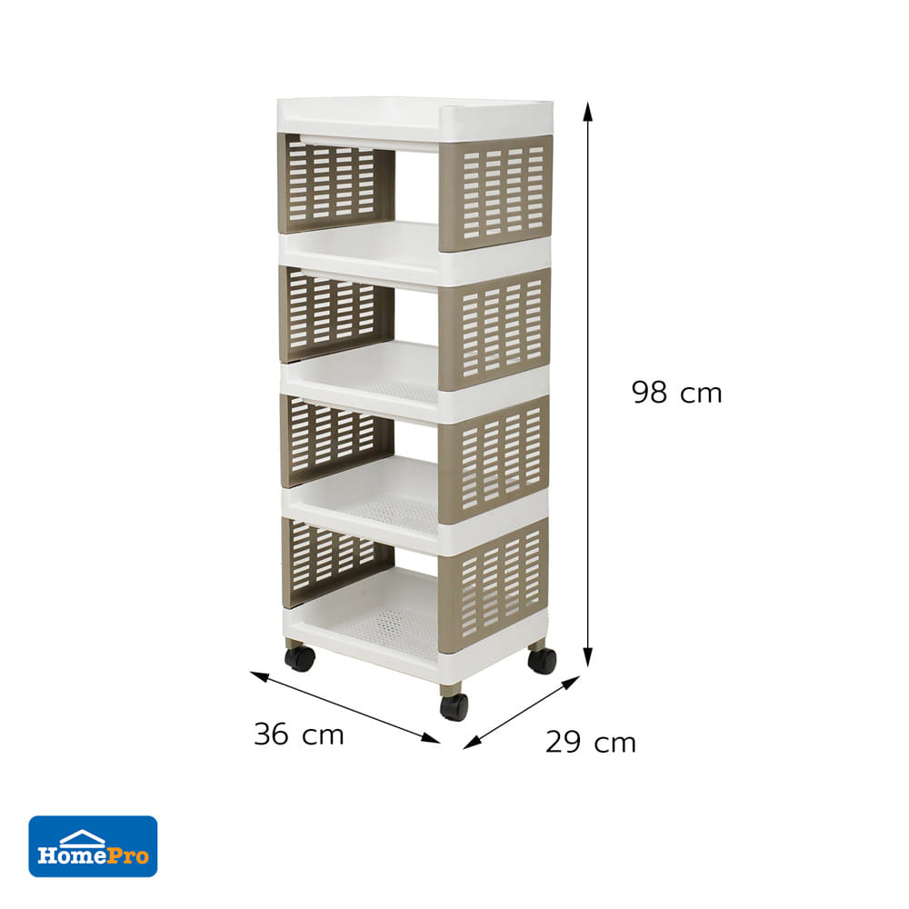 ชั้นวางของ 5 ชั้น มีล้อ STACKO RIKU 36x29x98 ซม. สีขาว/น้ำตาล