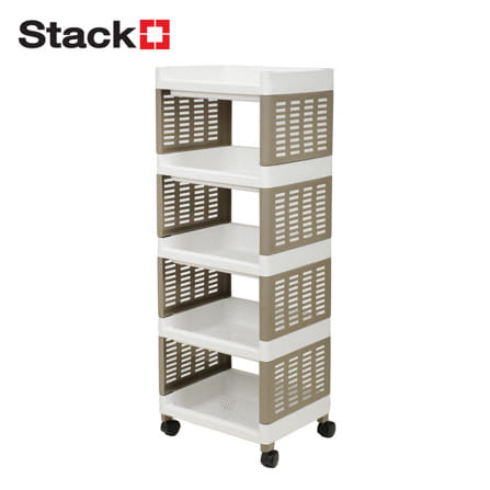 ชั้นวางของ 5 ชั้น มีล้อ STACKO RIKU 36x29x98 ซม. สีขาว/น้ำตาล_0