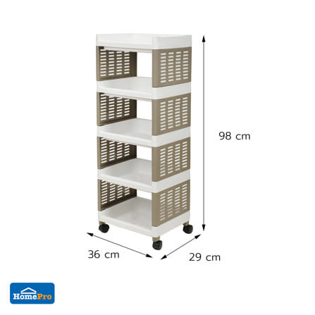 ชั้นวางของ 5 ชั้น มีล้อ STACKO RIKU 36x29x98 ซม. สีขาว/น้ำตาล_4