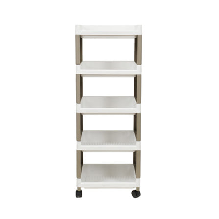 ชั้นวางของ 5 ชั้น มีล้อ STACKO RIKU 36x29x98 ซม. สีขาว/น้ำตาล_2