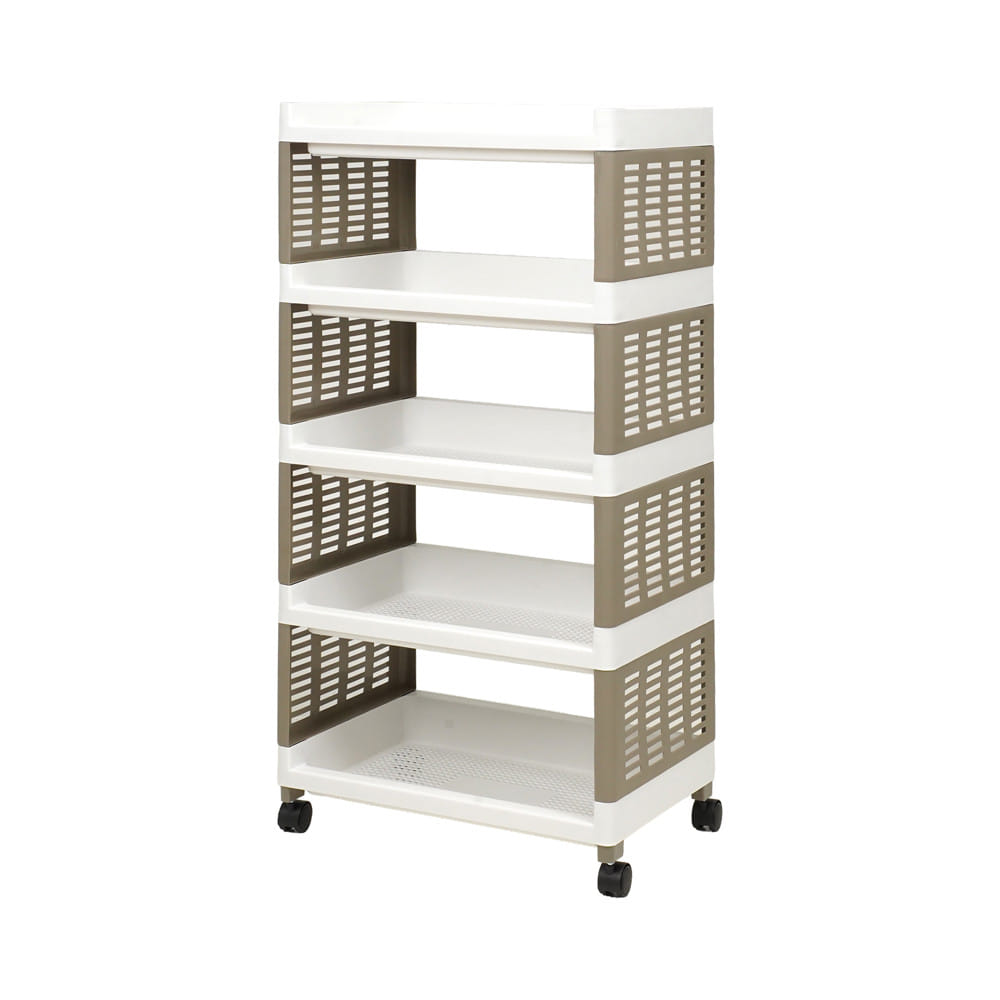 ชั้นวางของ 5 ชั้น มีล้อ STACKO RIKU 50x29x98 ซม. สีขาว/น้ำตาล