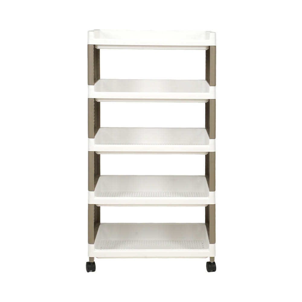 ชั้นวางของ 5 ชั้น มีล้อ STACKO RIKU 50x29x98 ซม. สีขาว/น้ำตาล