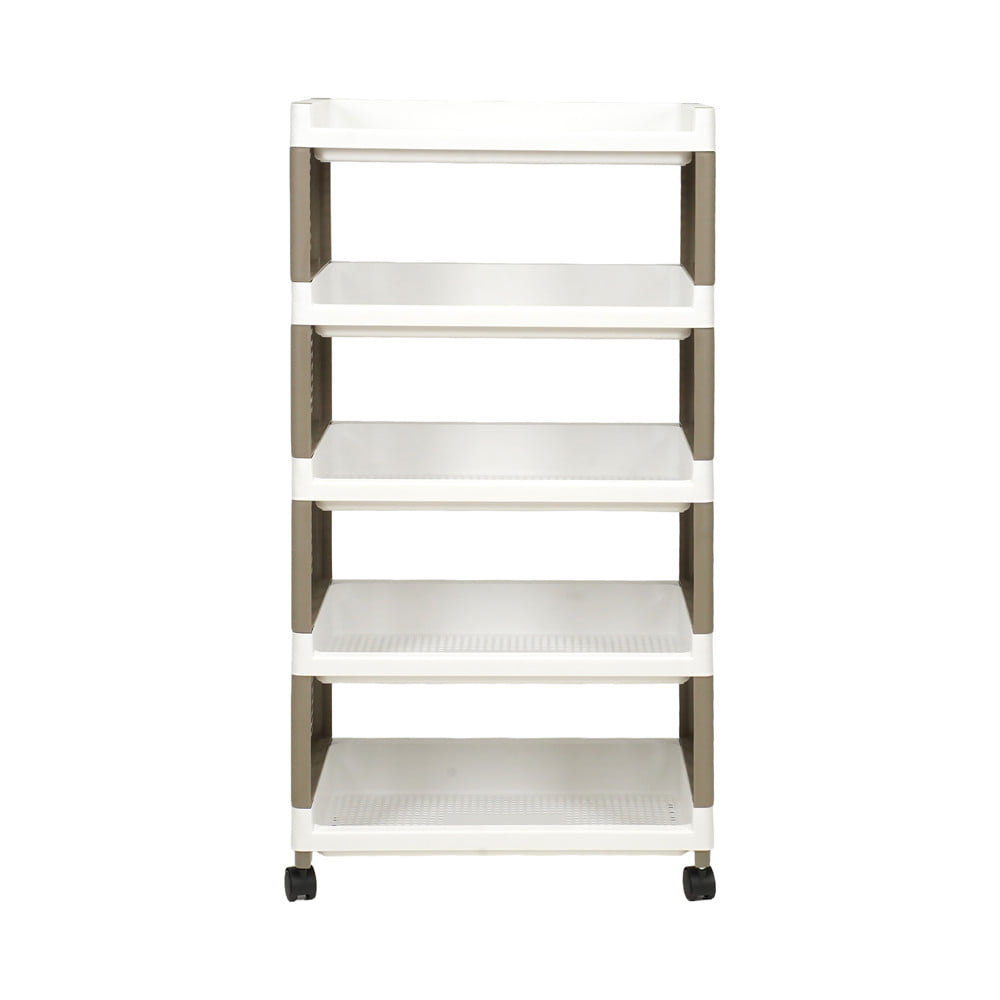 ชั้นวางของ 5 ชั้น มีล้อ STACKO RIKU 50x29x98 ซม. สีขาว/น้ำตาล