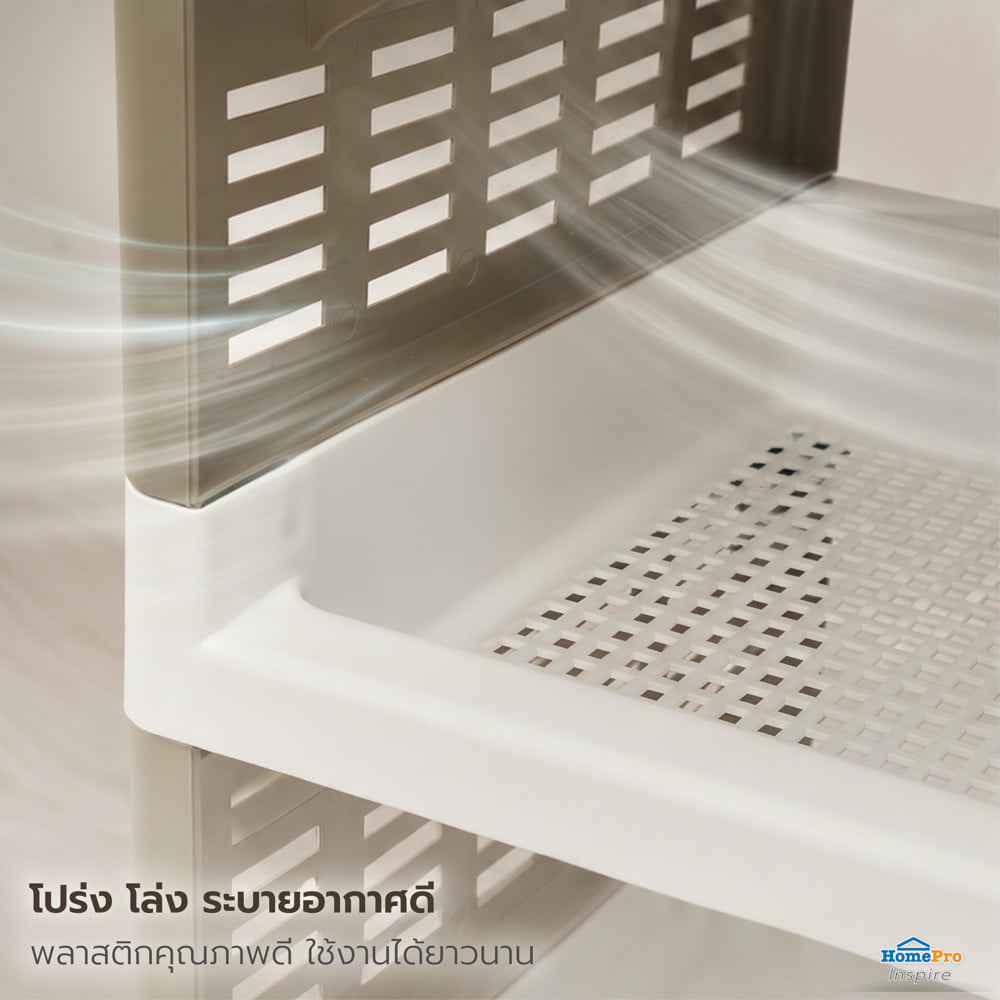 ชั้นวางของ 5 ชั้น มีล้อ STACKO RIKU 50x29x98 ซม. สีขาว/น้ำตาล