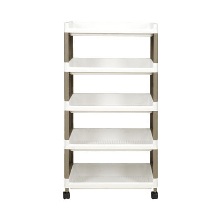 ชั้นวางของ 5 ชั้น มีล้อ STACKO RIKU 50x29x98 ซม. สีขาว/น้ำตาล_1