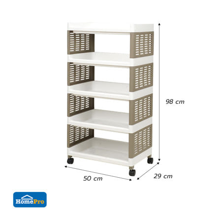 ชั้นวางของ 5 ชั้น มีล้อ STACKO RIKU 50x29x98 ซม. สีขาว/น้ำตาล_5