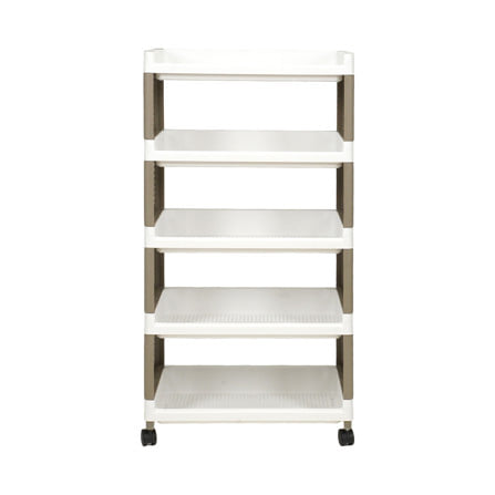ชั้นวางของ 5 ชั้น มีล้อ STACKO RIKU 50x29x98 ซม. สีขาว/น้ำตาล_2